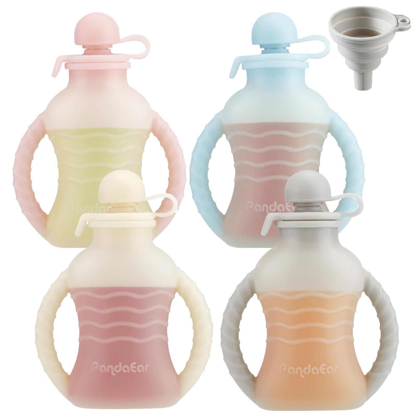 4 Pack Reusable Baby Food Pouches with Double Handles, Silicone Portable Pouc…