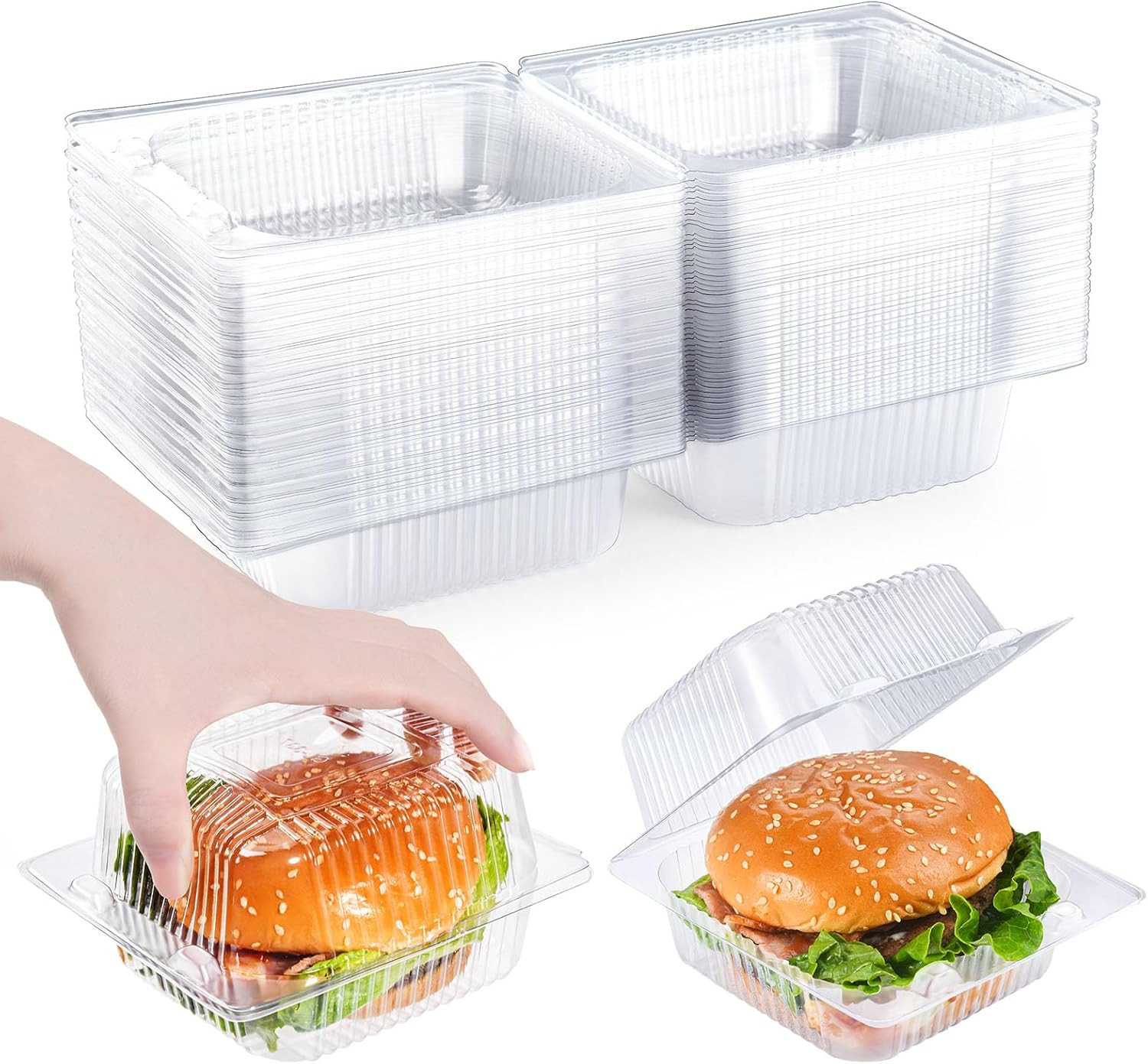 50 Pack Clear Clamshell Food Containers, Disposable Plastic Hinged Clamshell Tak