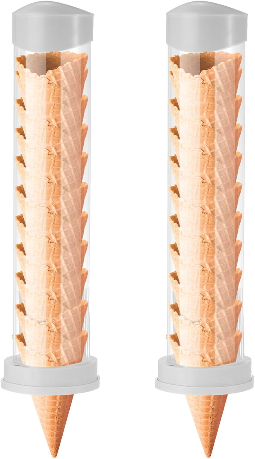 2 Pcs Ice Cream Cone Dispenser Waffle Cones Holder 16” L X 3” Dia with 2 Gaske