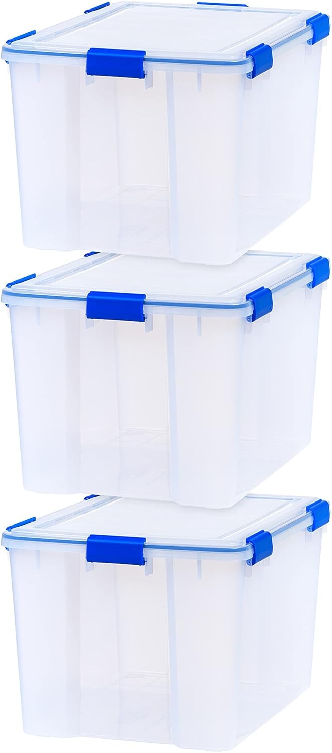 IRIS USA WeatherPro 16 Qt Storage Bins W/ Lids 3 Pack BPA-Free Plastic Gasket