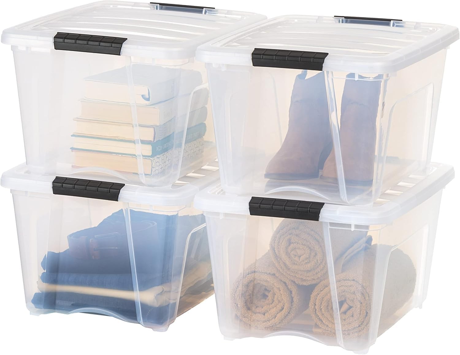 32 Qt Stackable Plastic Storage Bins W/ Lids 4 Pack See-Through Organizing