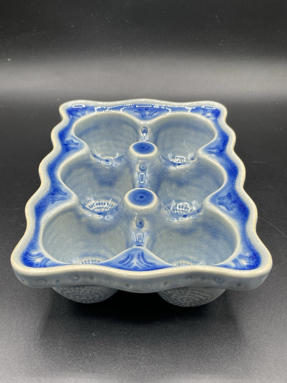 Anthropologie Old Havana Egg Crate Crackle Glazed Stoneware 1/2 Dozen Blue New