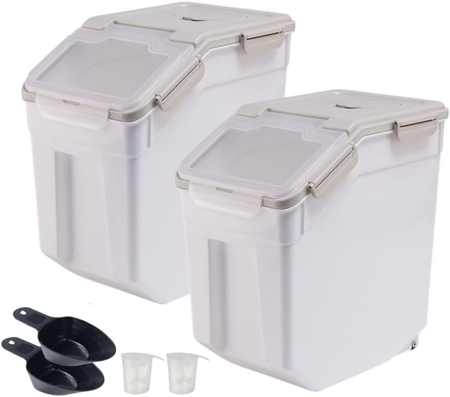 2 Pack Rice Storage Container 25 lbs Airtight Flour Storage Containers W/ Lid &