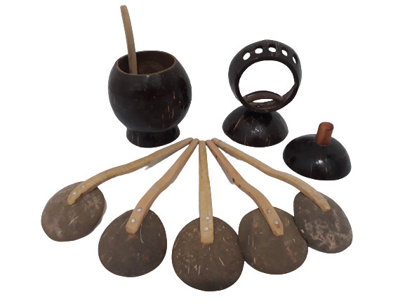 Eco Friendly Organic Handmade coconut shell salt container with spoon