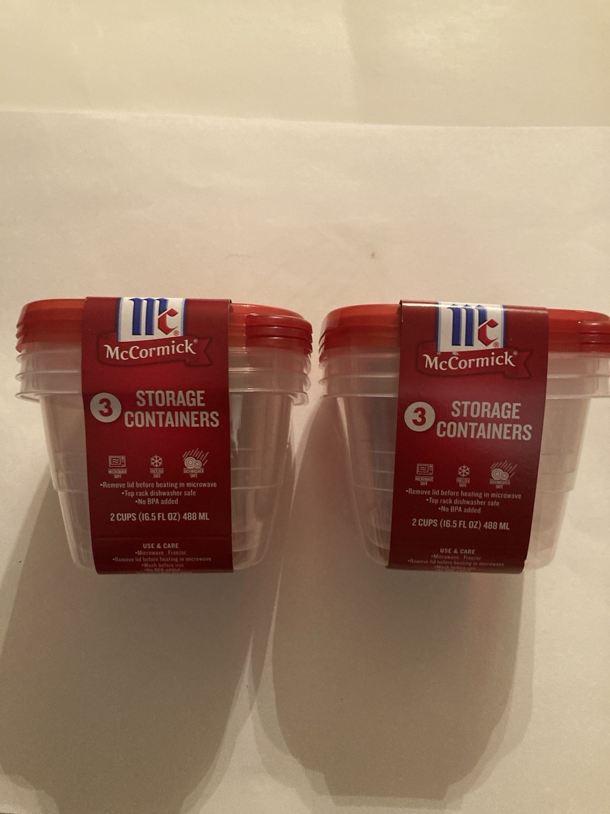 2 sets of 3 McCormick storage containers 2 cups each 16.5 fl oz total 6