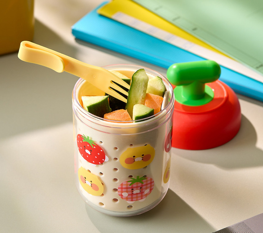 Kakao Friends Choon Dorak Fruit Pot Cup 360ml With Spoon & Fork Set Portable