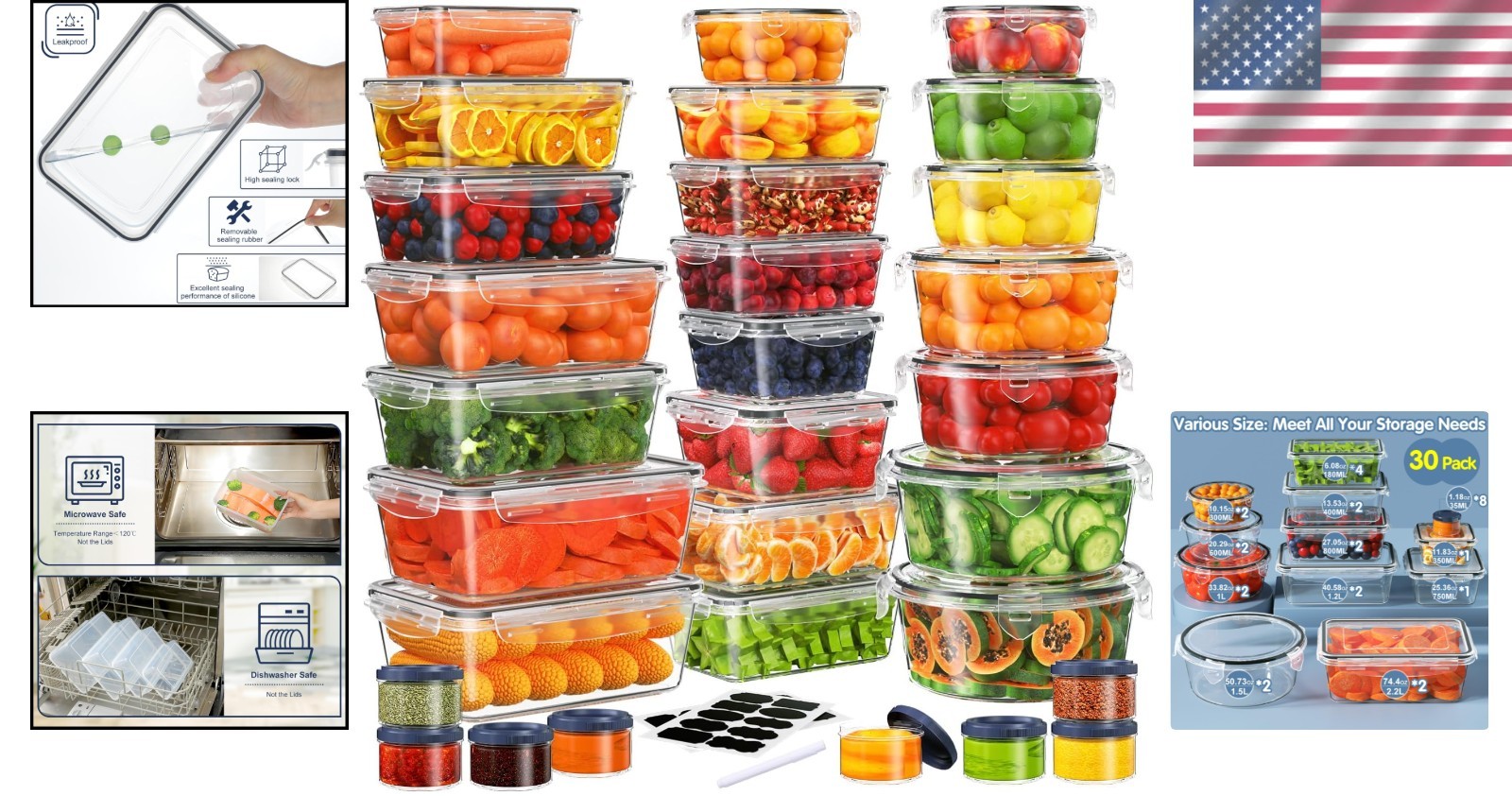 Large Food Storage Set – 60-Pc BPA-Free Containers with Pen