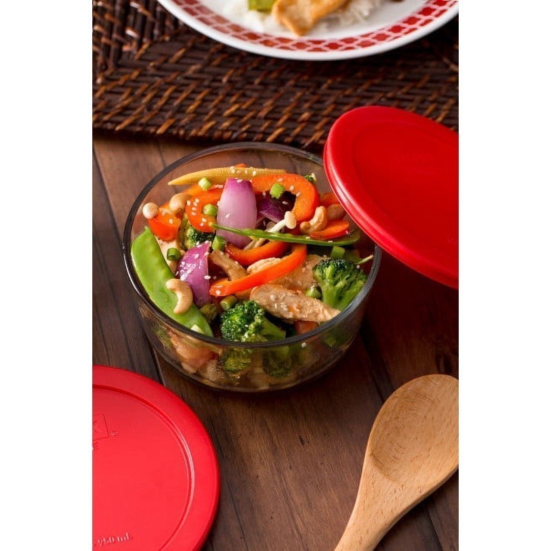 2 Pack Round Glass Storage Dishes W/ Plastic Lids Microwave Dishwasher Safe New