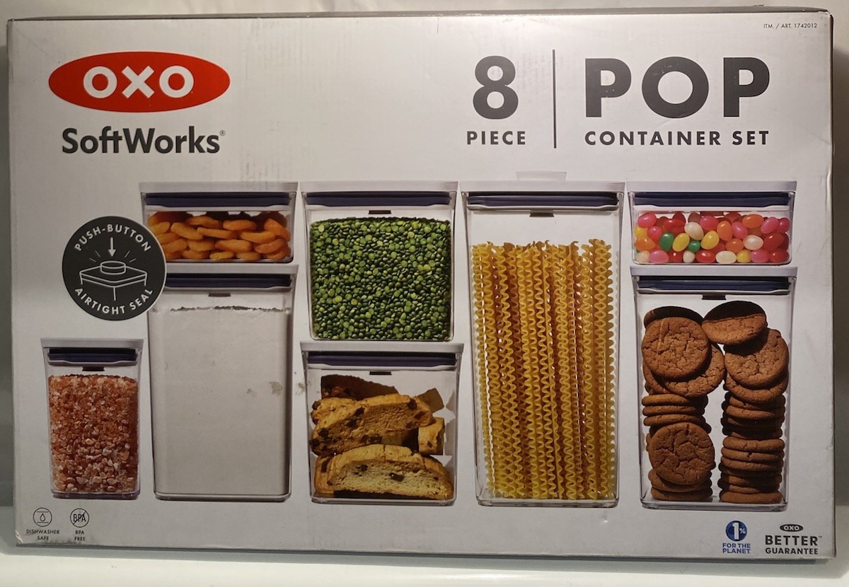 NEW OXO SoftWorks 8 Piece POP Set Clear Airtight Push Button Pantry Storage