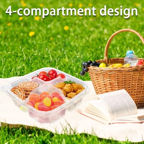50 Pcs Bento Snack Food 4 compartments Food Containers 50 Pack Clear