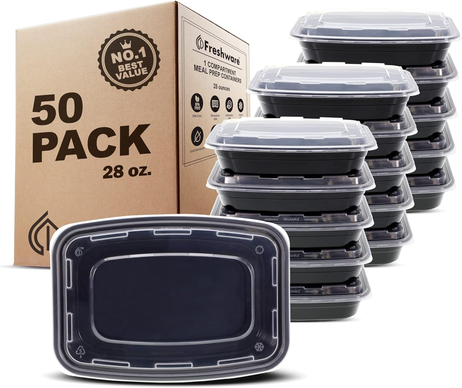 Meal Prep Containers [50 Pack] 1 Compartment with Lids, Food Storage Containe…