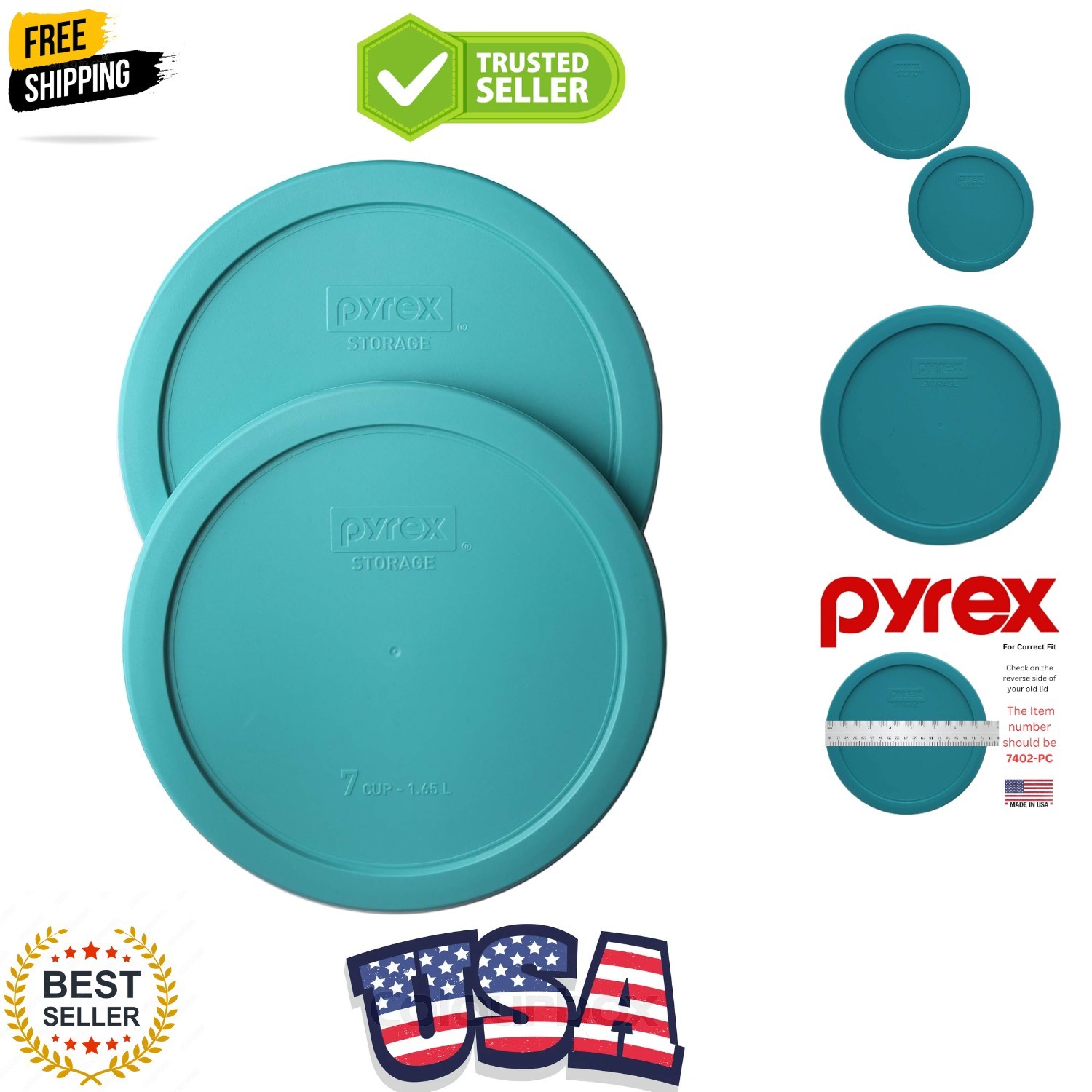 7402-PC 6/7-Cup Turquoise Food Storage Replacement Lid 2-Pack –