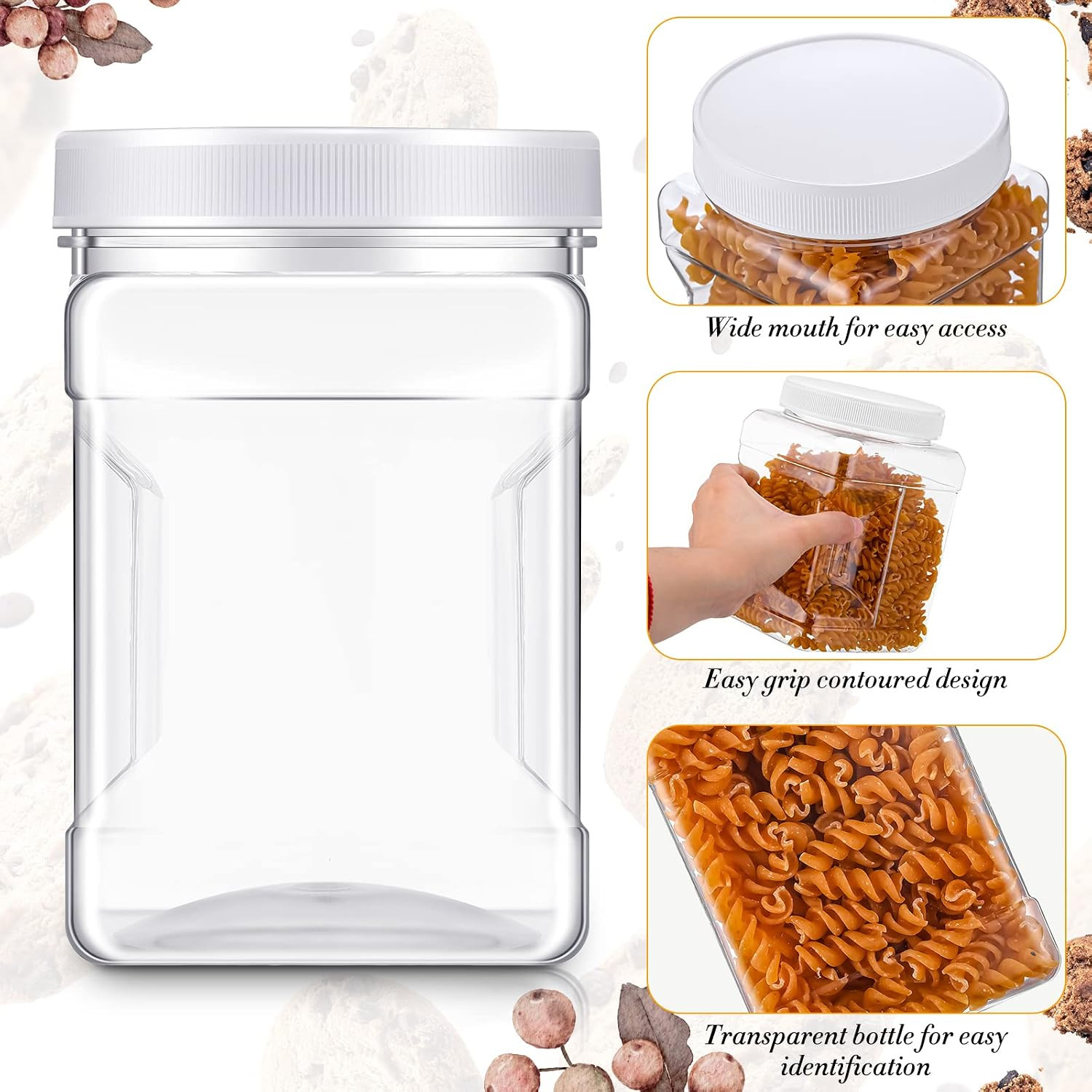 12 Pcs 27 Oz Plastic Storage Jars with Lids, Clear Wide Mouth Square Plastic Mas