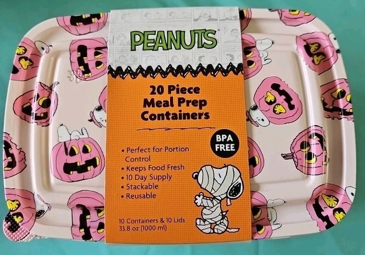 Peanuts Snoopy & Woodstock Halloween 20 Piece Meal Prep Food Storage Containers