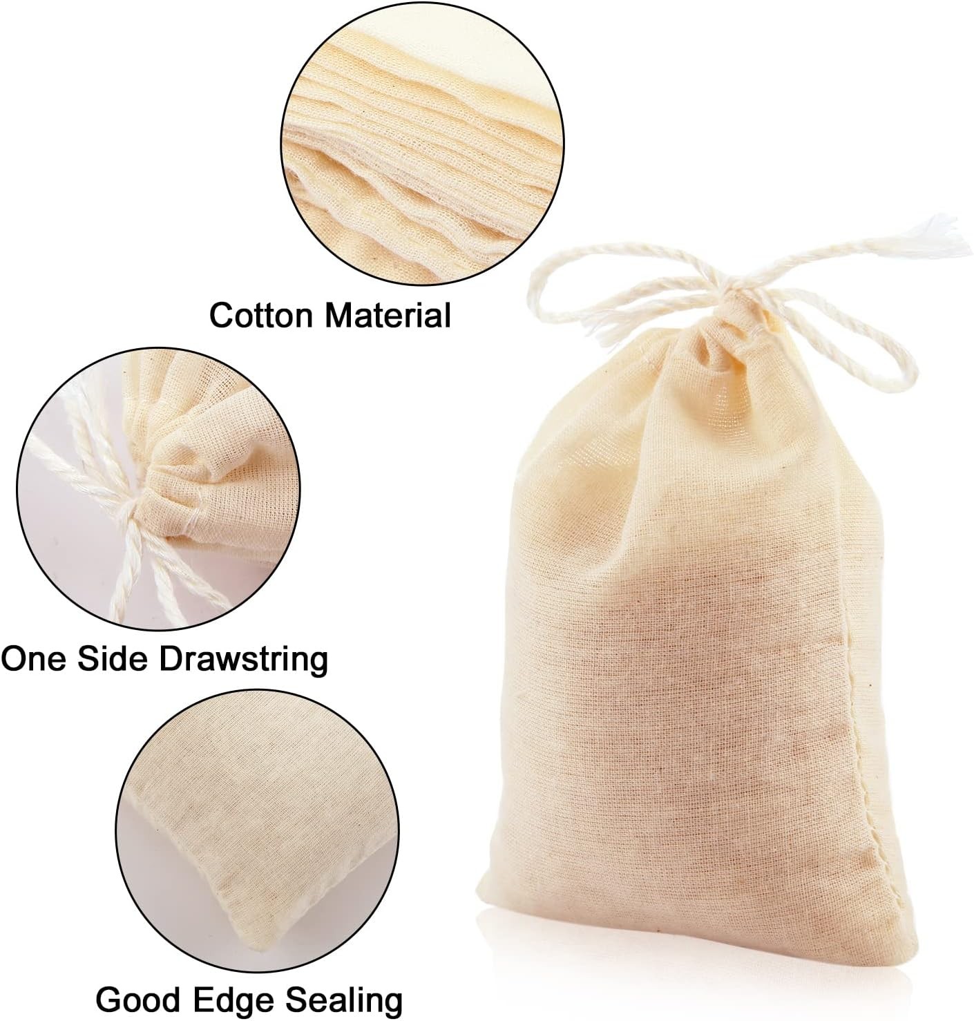 Boao 50 Pcs Cheese Cloth Tea Bags 4 x 3 Inch for Straining Reusable Beige