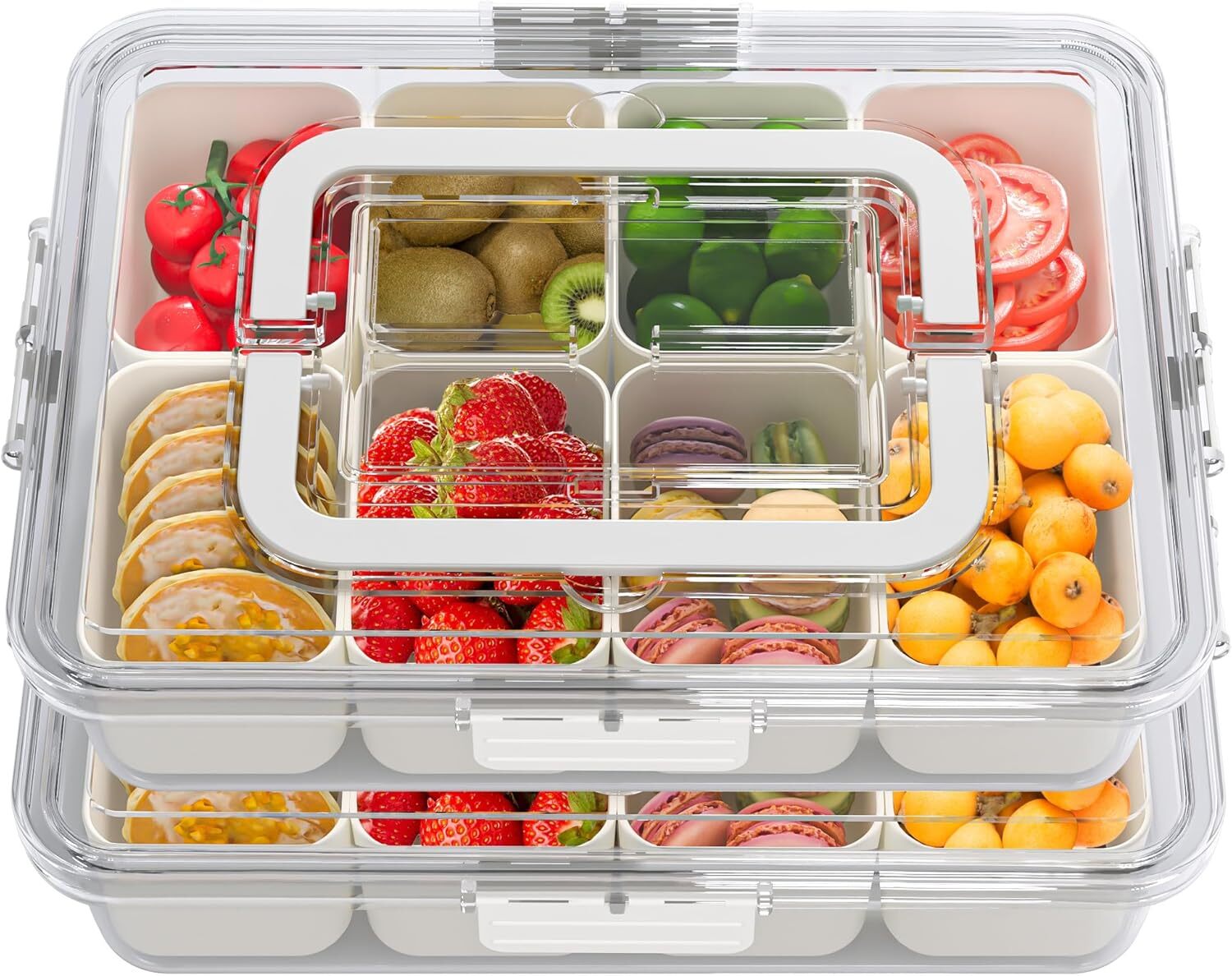 Portable Snack Tray with Lid & Handle, Divided Sections, 11.8″ L, 8 Compartments