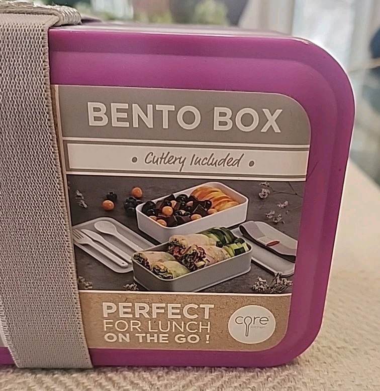 CORE Kitchen BENTO Purple Box Lunch Container ~ 2 Layers w/Cutlery ~ New