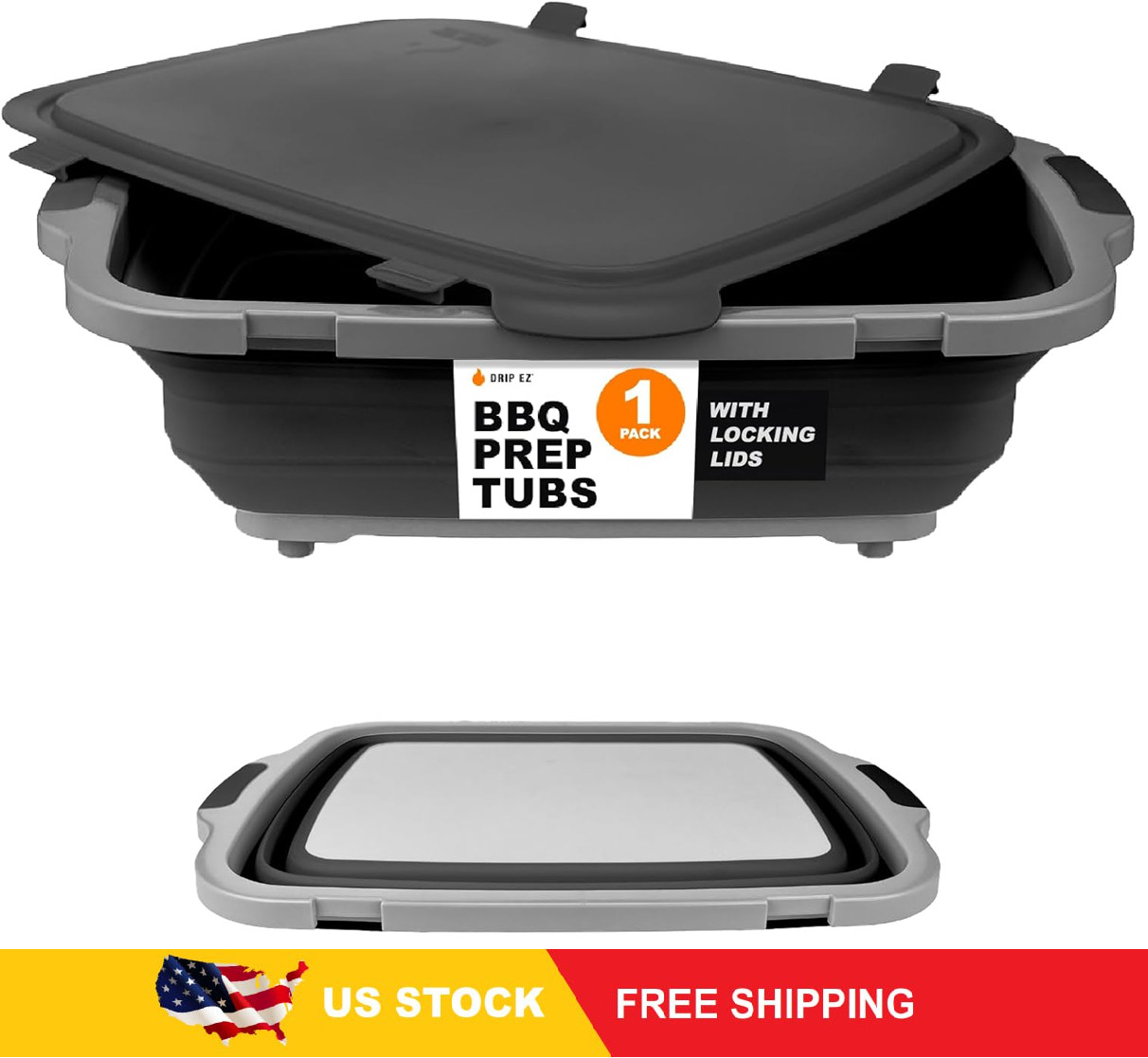Drip EZ Collapsible BBQ Prep Tub – for Meal Prep Marinating Food Storage -(1) XL