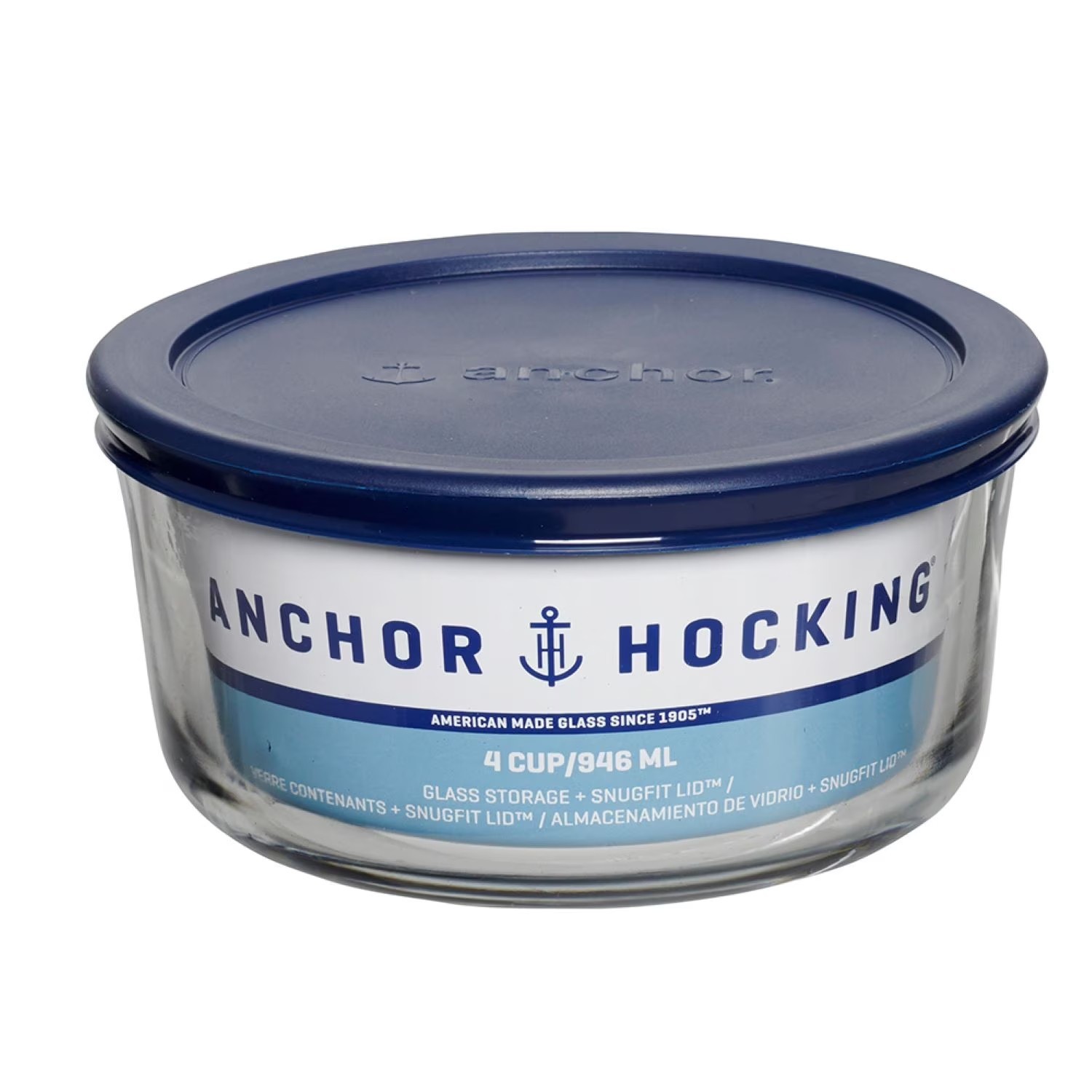 (2 pack) Anchor Hocking Glass Food Storage Container with Lid, 4 Cup Round