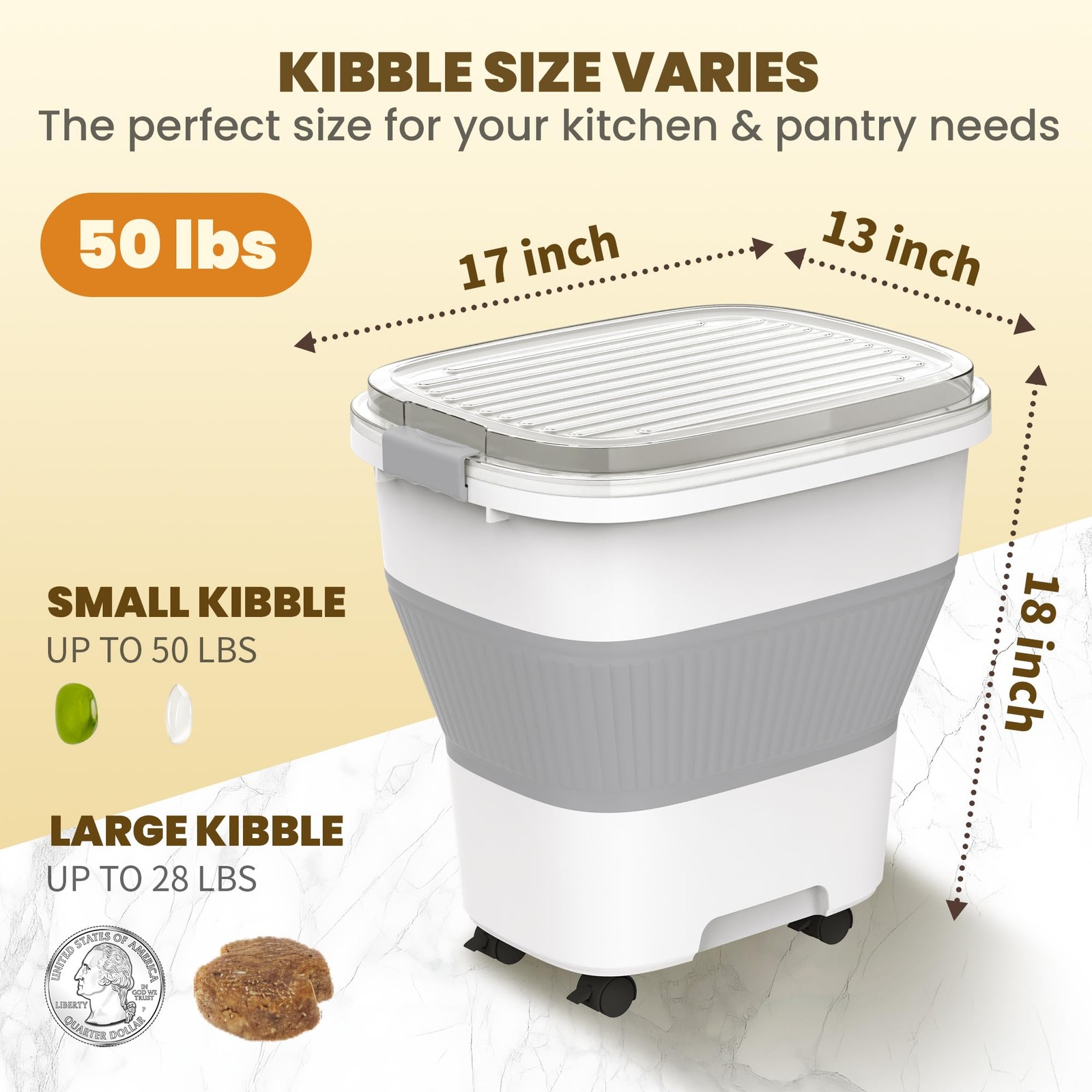 HOYTAMDAR 20-50Lbs Rice Container,Collapsible Food Large, Grey/20-50lbs