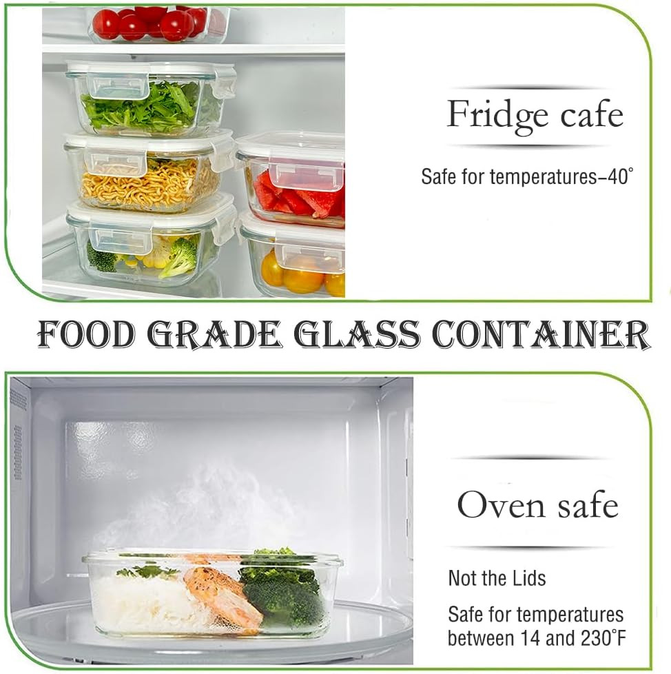 16OZ Square Glass Meal Prep Containers with Lids, 2 Cup Square Food Storage Cont