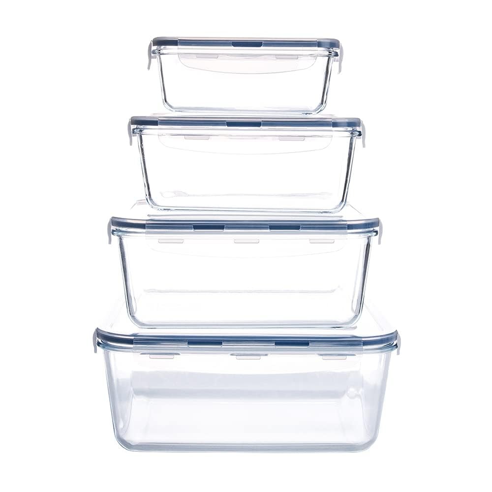 HUSANMP Extra Large Glass Food 29.9cm * 24.5cm * 13.5cm, Blue & Rectangular