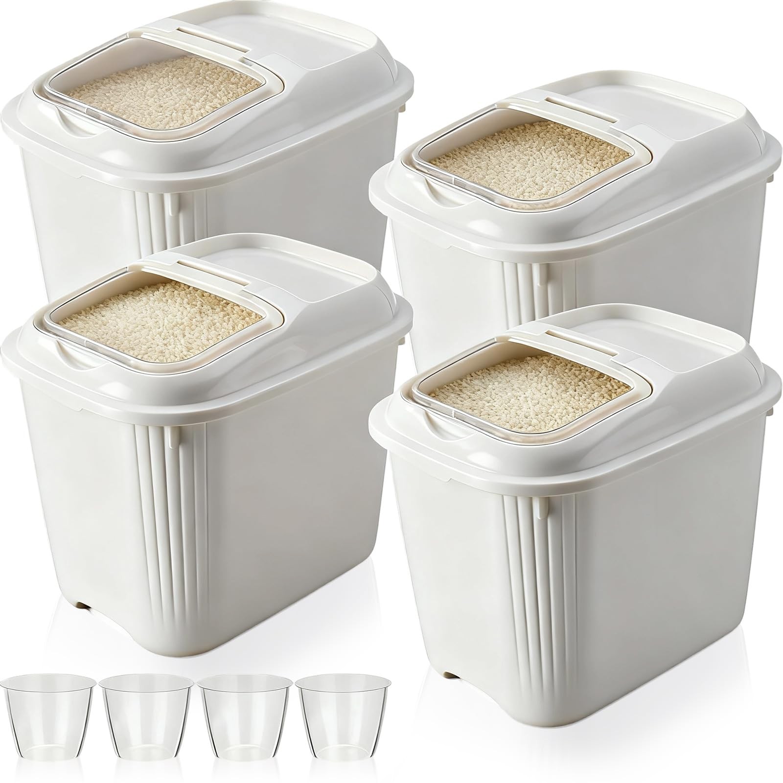 4 Pack Sugar Storage Containers Flour Bin with Wheels Large Pet Dog Food Stor…