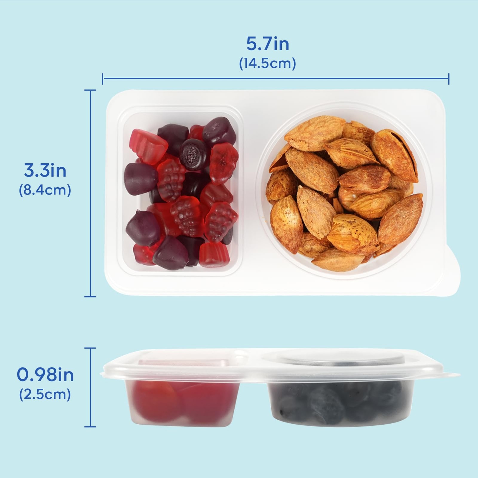 20 Sets Reusable Snack Containers 2 Compartment Leakproof Food Storage Meal Prep