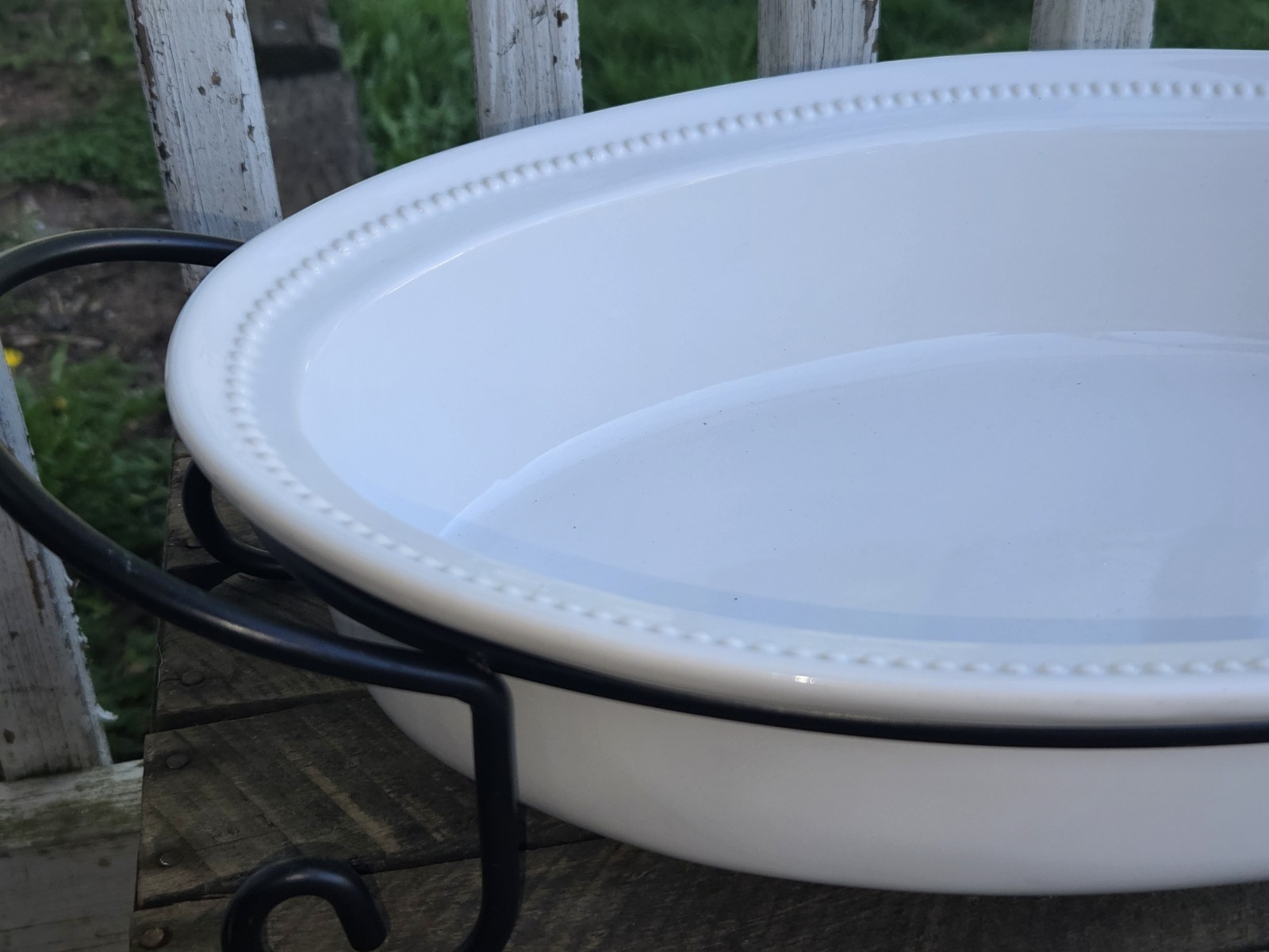 Certified International Oval Serving Dish Stoneware Bakeware with Metal Stand