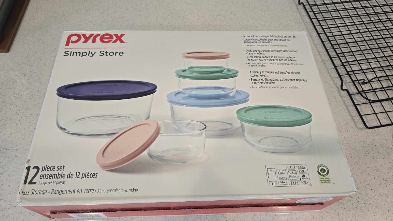 PYREX Simply Store 12-Piece Round Glass Storage Containers Set, Snap Lids, 7 Cup