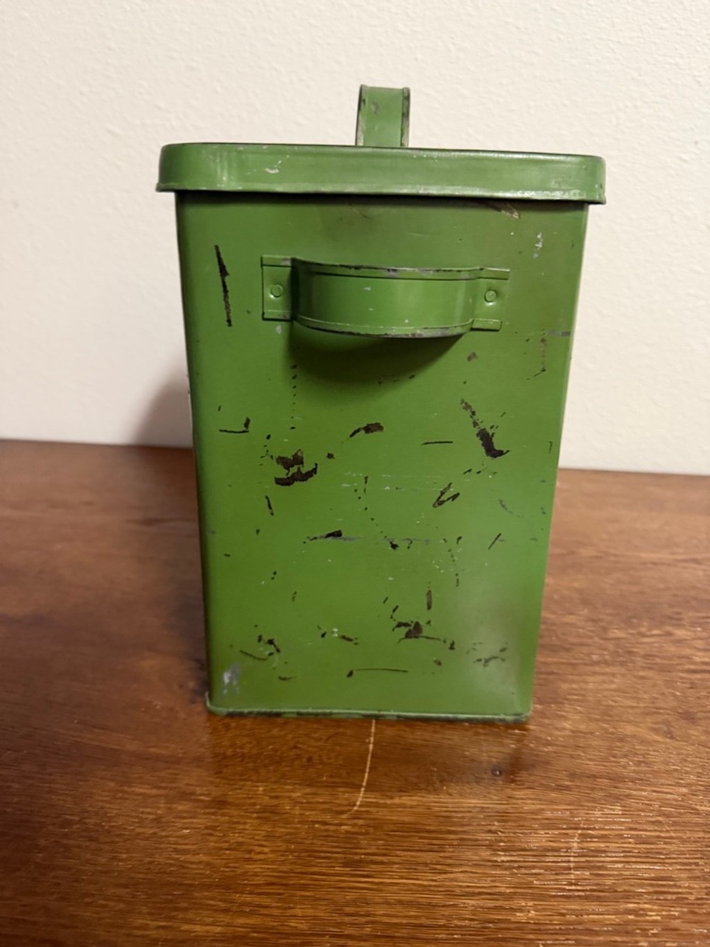 Rustic Metal Crackers Tin Canister w/ Lid Green Farmhouse Kitchen Storage Two’s