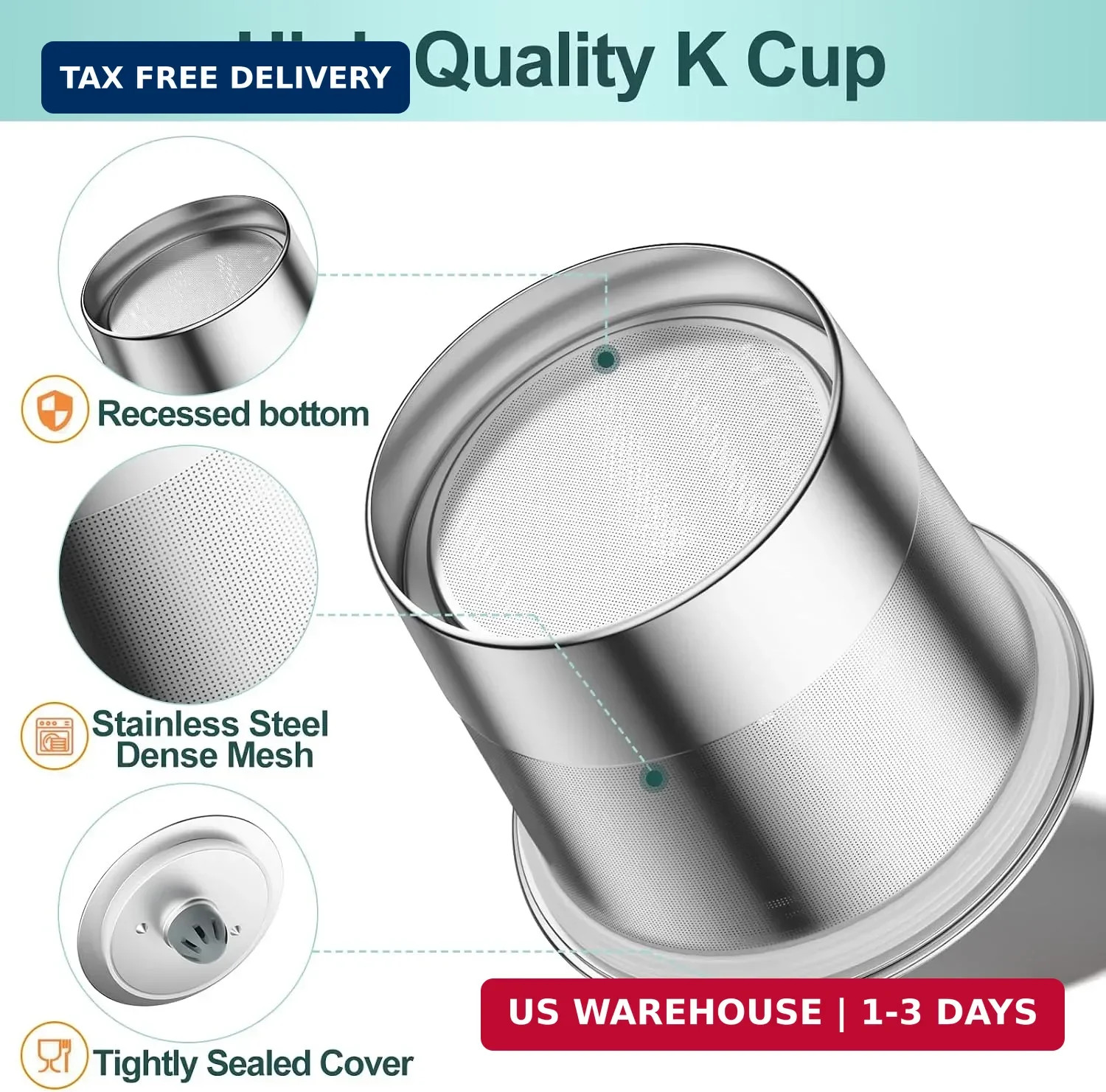 RETHONE K Cup Reusable Coffee Pods, Stainless Steel Reusable K Cups Compatible w