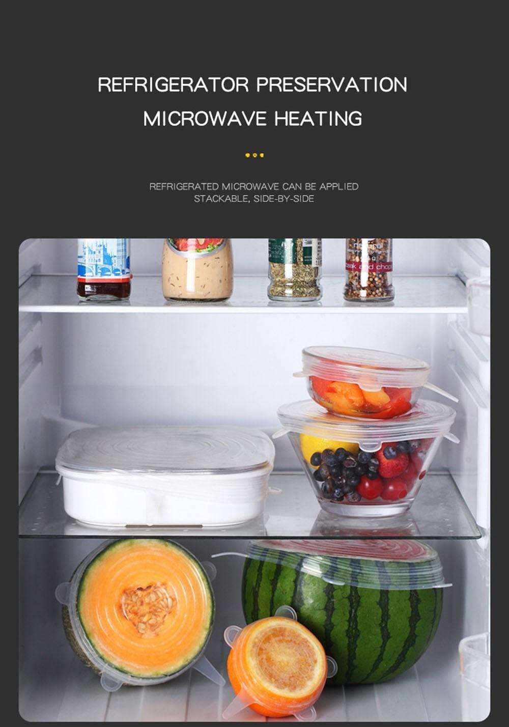 6pcs Stretchable Silicone Lids – Reusable, Universal Fit, Microwave Safe