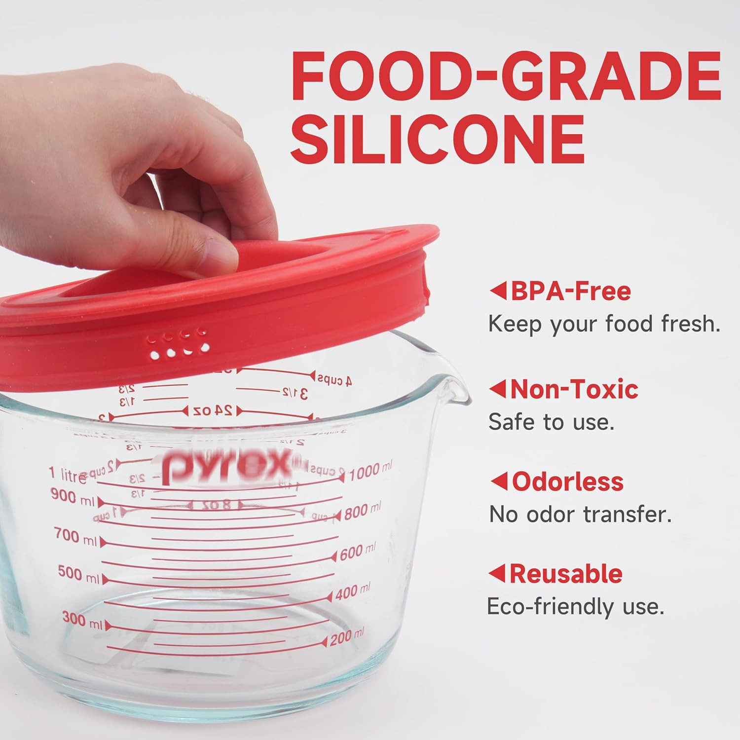 1 tapa de silicona solo para tazas medidoras Pyrex 4 tazas apta lavavajillas