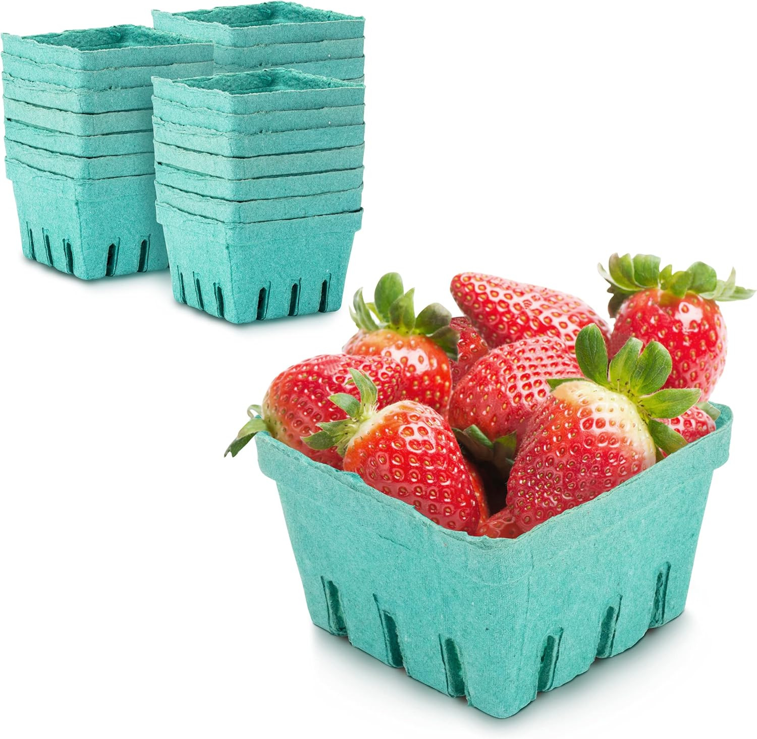 FMP Brands [250 Pack] Pint Green Molded Pulp Fiber Berry Basket Produce Vented C