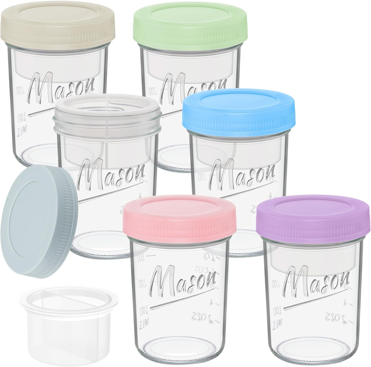 16 oz Overnight Oats Containers W/ Lids 6-Pack Leak-Proof Wide Mouth Mason Jars