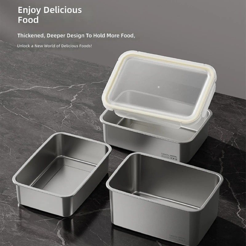 Rectangular Lunch Container in 304 Metal with Clear Lid