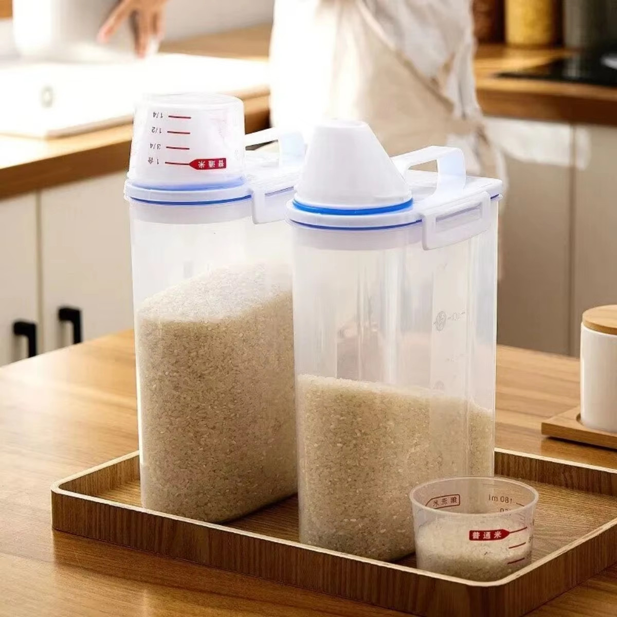 【Hot Sales】1Pc Rice and Grains Food Storage Canister with Measuring Cup, Kitchen