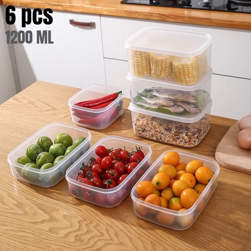 6 Plastic Food Storage Containers Bpa-free Fresh-keeping Box Easy-to-Secure Lids
