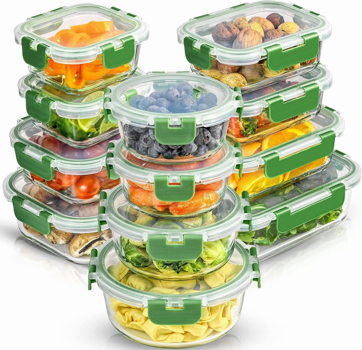 JoyFul 24pc Borosilicate Glass Storage Containers with Lids. 12 Airtight, Freeze