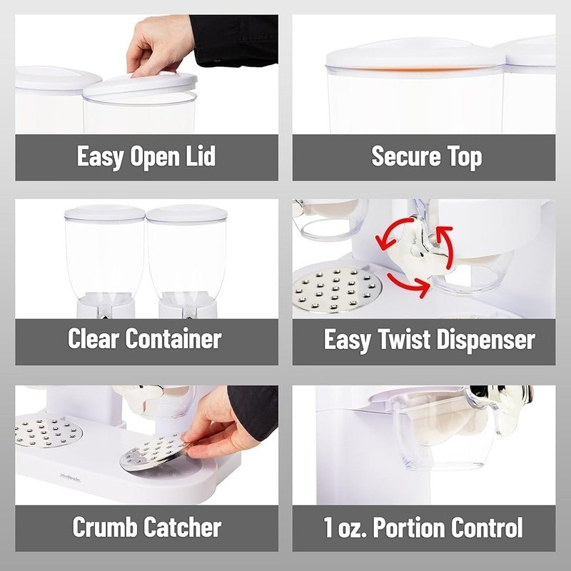 Airtight Cereal Dispenser Dual Storage Container Twist Valve Crumb Tray 3.5L New