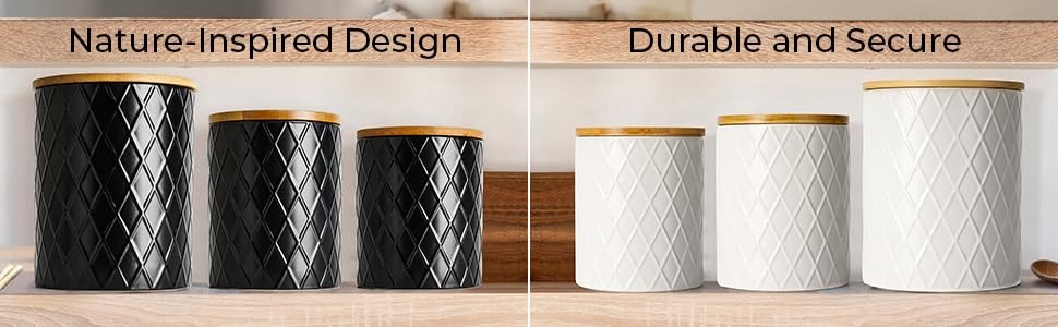 – Set of 3 Canister Sets for Kitchen Counter, Ceramic Kitchen Canister Set with