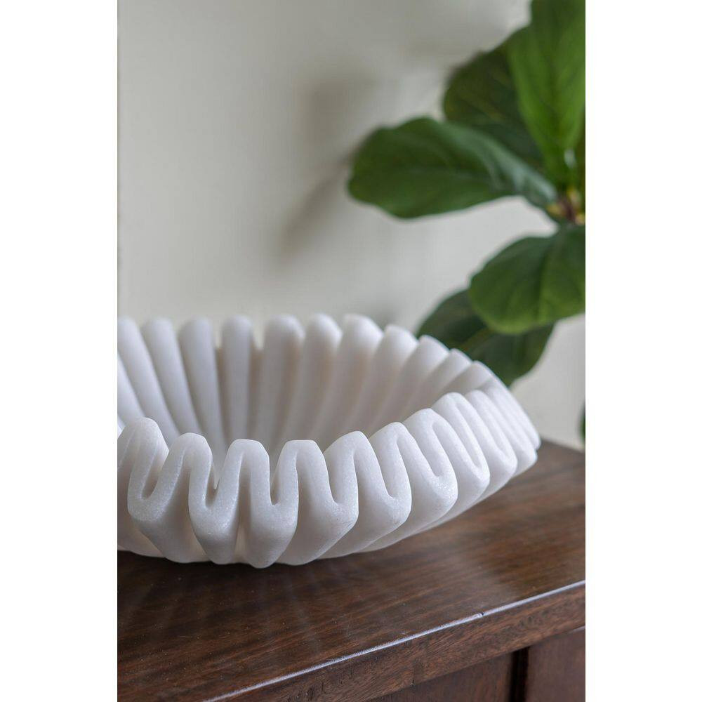 13.4 In. W X 3.7 In. H round White Plastic Decorative Bowl with Wavy Sand, Neutr