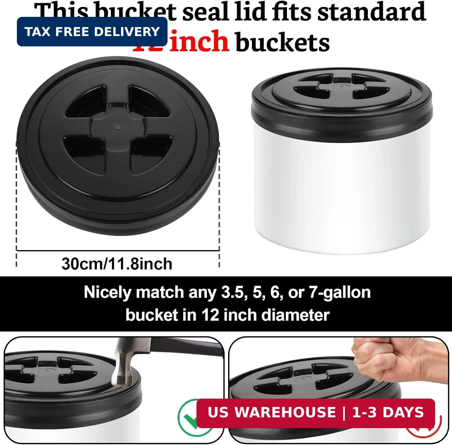 4 Pieces 5 Gallon Leak-Proof Bucket Lid Food Grade Plastic Storage Buckets Screw
