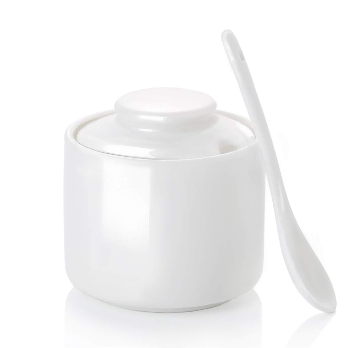 ONTUBE Ceramic Sugar Bowl with Lid and Spoon,Porcelain Seasoning 3.5″, White
