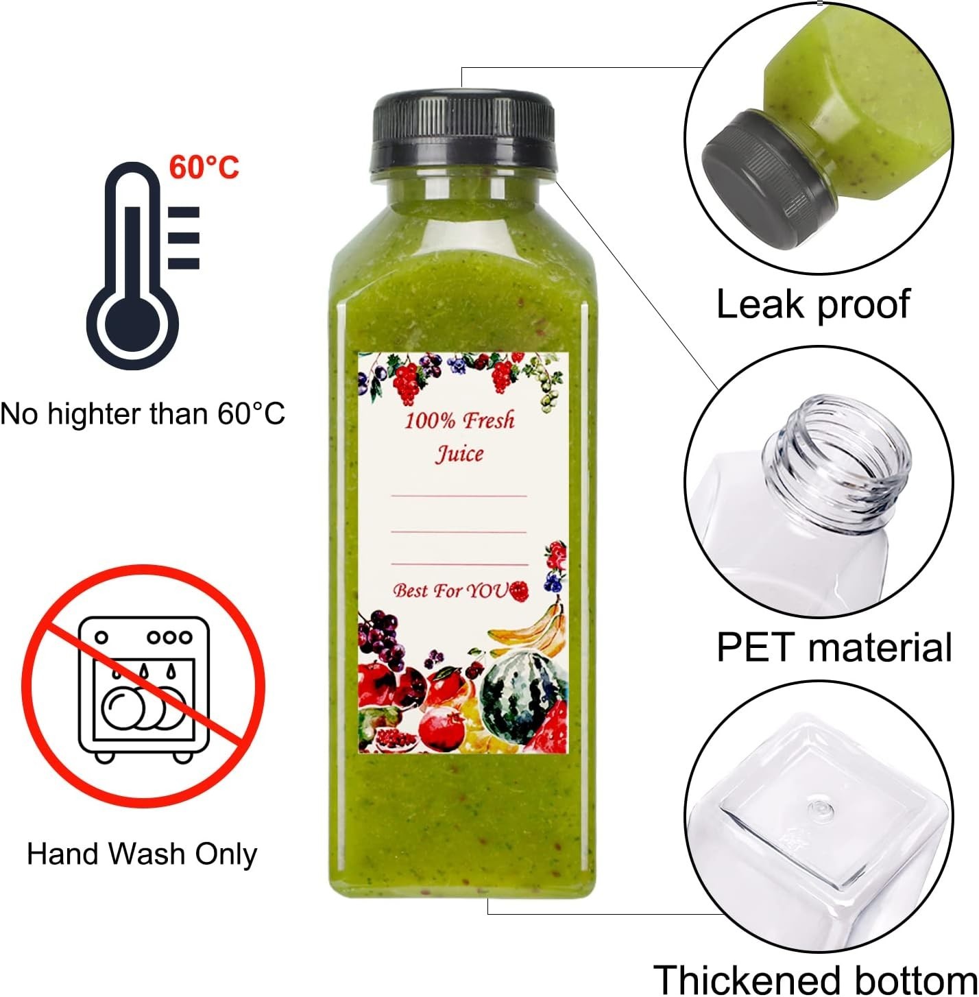 Leak Proof Plastic Juice Bottles, 36 Count