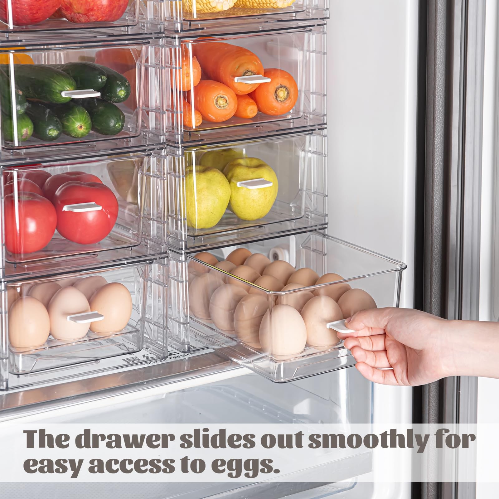 BPA-Egg Storage Drawer – Stackable Refrigerator Egg Holder, 2 Pack, 36 Egg Tray.