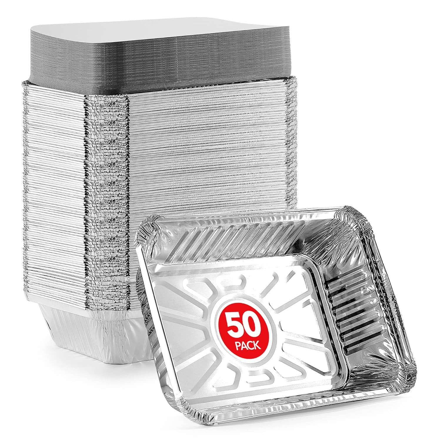 Aluminum Pans Take Out Containers with Lids (50 Pack) 2 Lb Disposable Aluminum F