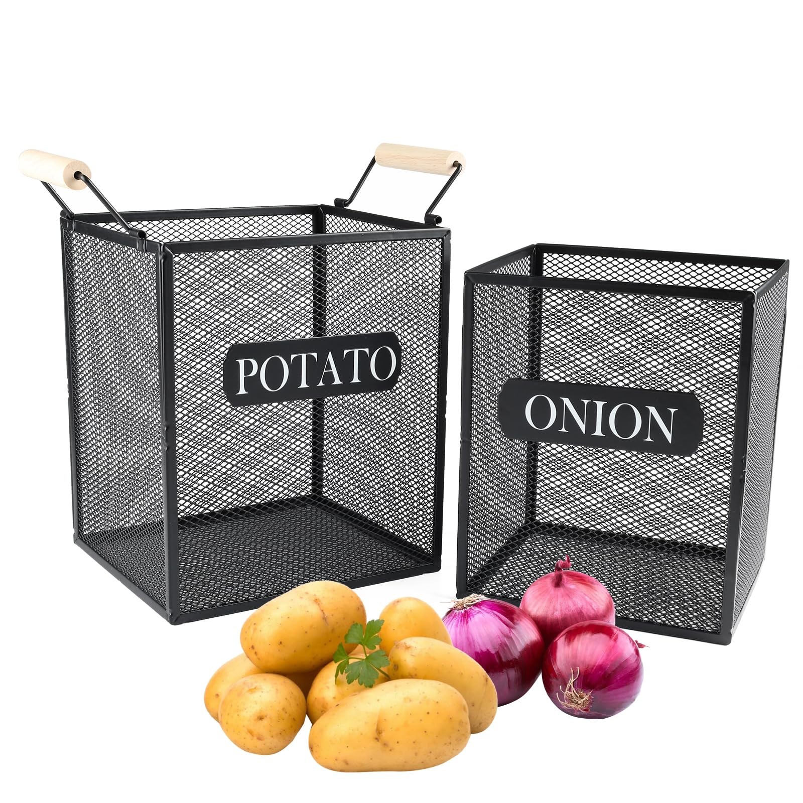 Xbopetda Set of 2 Potato and Onion Storage Bin, Metal Mesh Onion and Potato B…