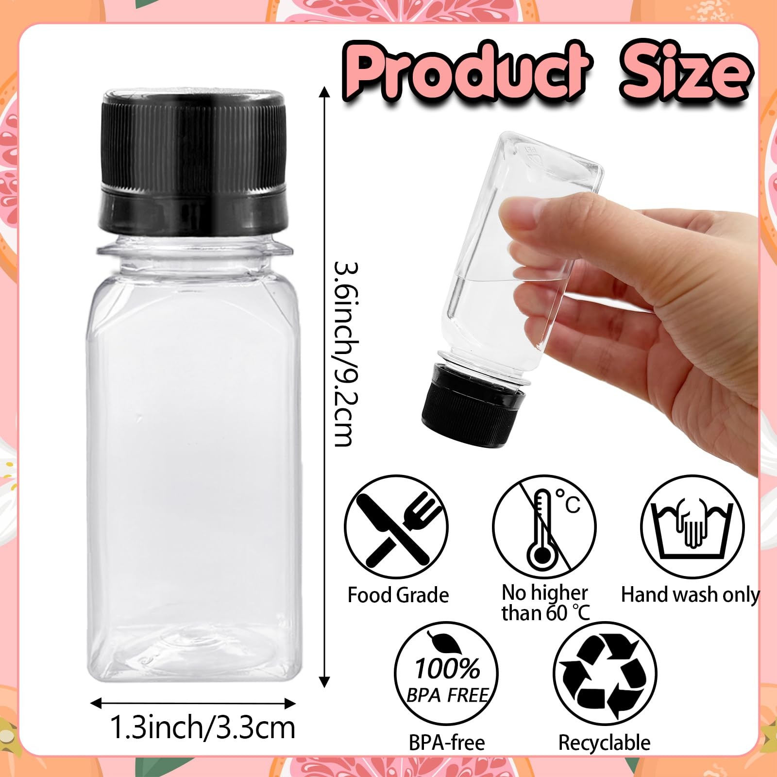 12 PCS 2oz Small Shot Bottles Black Caps Plastic Ginger Containers Funnels
